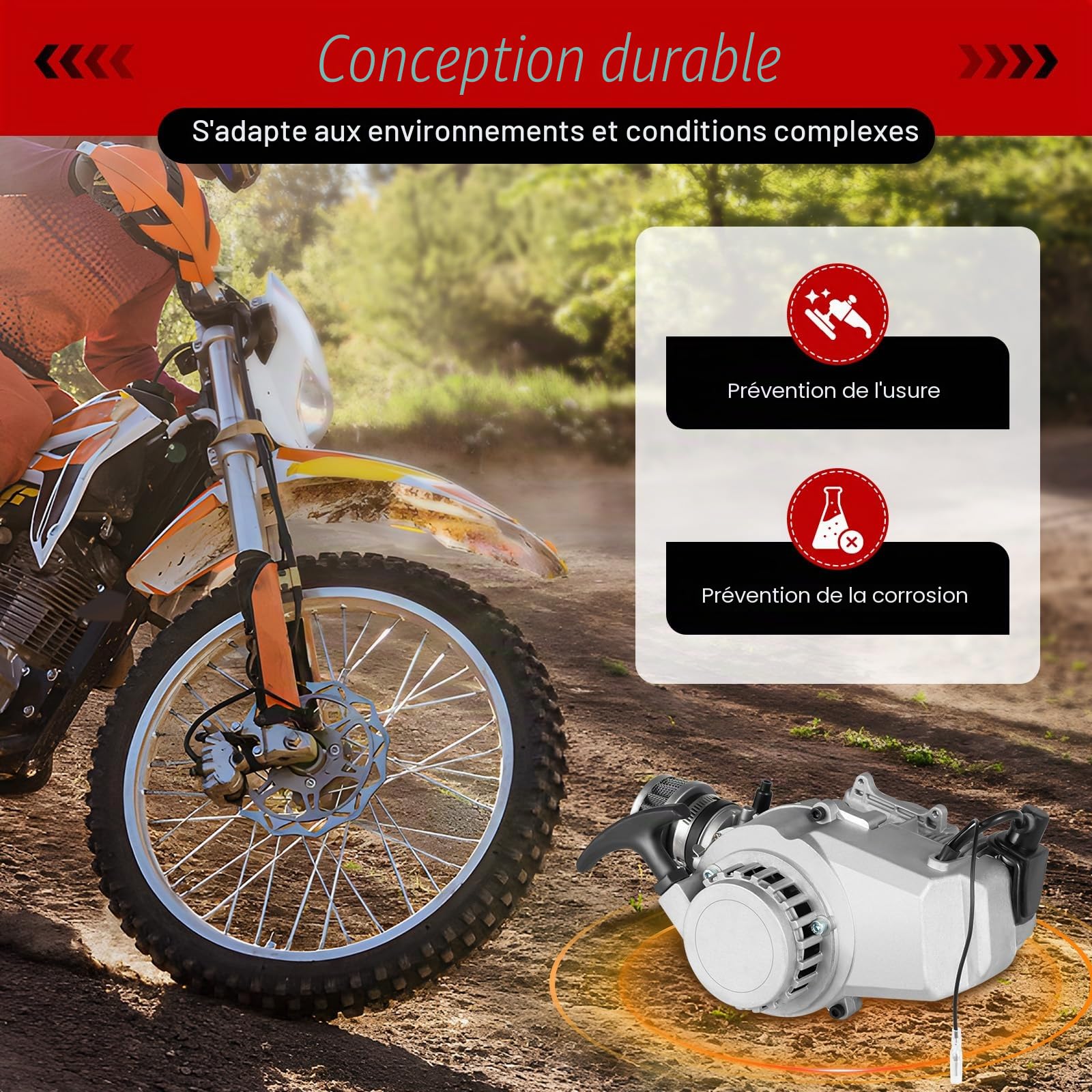 Moteur 2 temps monocylindre 49CC 2 temps Moteur refroidi par air pour motos 2 temps avec démarreur manuel, allumage électronique avec réservoir de carburant pour Dirt Bike, ATV, scooter (STOCK