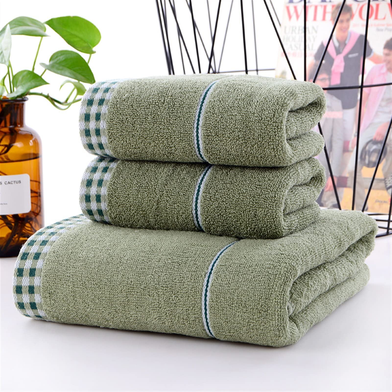 Cotton Bath Towel Set Grey Absorbent Towels Gift Solid Color Soft 35 X 75 Face Hand Towels 70