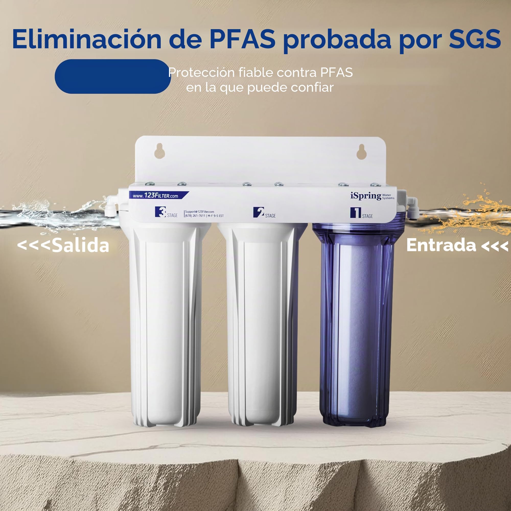 iSpring US31-PF Filtración de Agua Bajo Fregadero de 3 Etapas Clásico para Beber, Reducción de PFAS Probada por SGS, Filtro de Agua sin Depósito, Filtro de Alta Capacidad para Fregadero, Paquete de 1