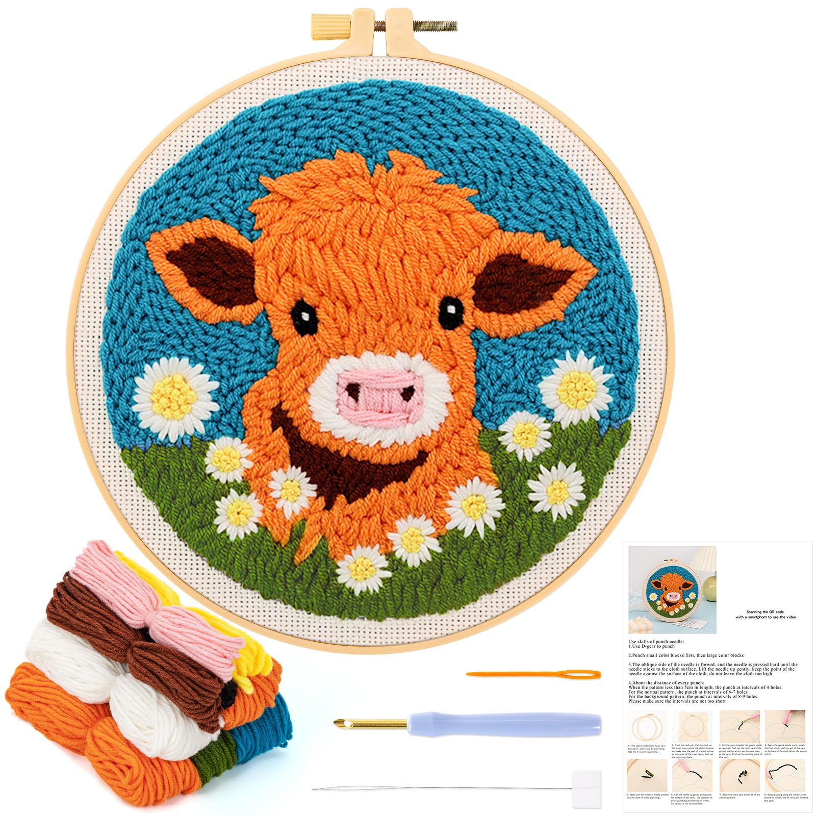 Ponsnaald-borduurpakket, doe-het-zelf kit voor volwassenen, punchneedle-set voor beginners, punchnaaldpatronen, punchneedle-borduurset - Nederland