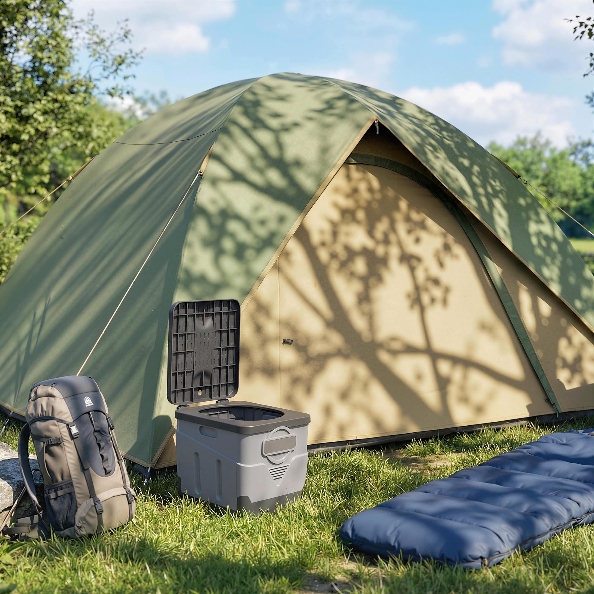 Outsunny Toilette Portable Camping Pliable Toilette de Camping pour Hommes et Femmes - Seau Hygiénique pour Voiture avec 12 Packs d'agent solidifiant et 12 Sacs, Gris foncé