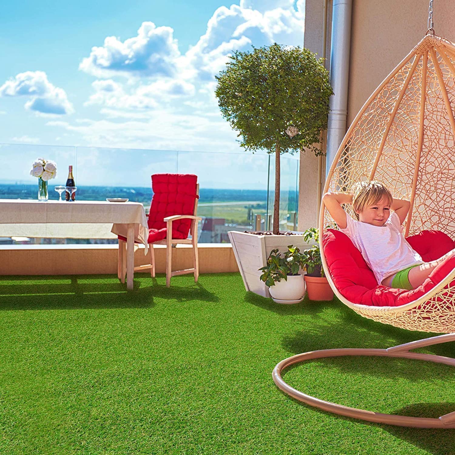 Floordirekt Prato Artificiale, Terraza, Tappeto erboso a rotelle, Altezza: 18 mm, Robusto e Resistente ai Raggi UV, Prato in plastica, Prato da Giardino, Prato per terrazza e Giardino (200 x 150 cm)