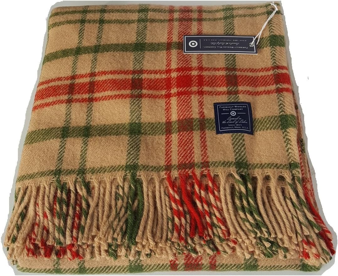 Woolen Mill Company Plaid Wool Throw - Green/Red Chestnut