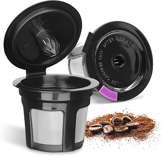 Waloo Reusable Single Serve Coffee K-Cup - Compatible with Coffee Brewers - Universal Coffee Filters - Eco-Friendly Stainless Mesh Refillable Pods - 2, 4 & 6 Pack - Dishwasher Safe (2 Pack - Black)