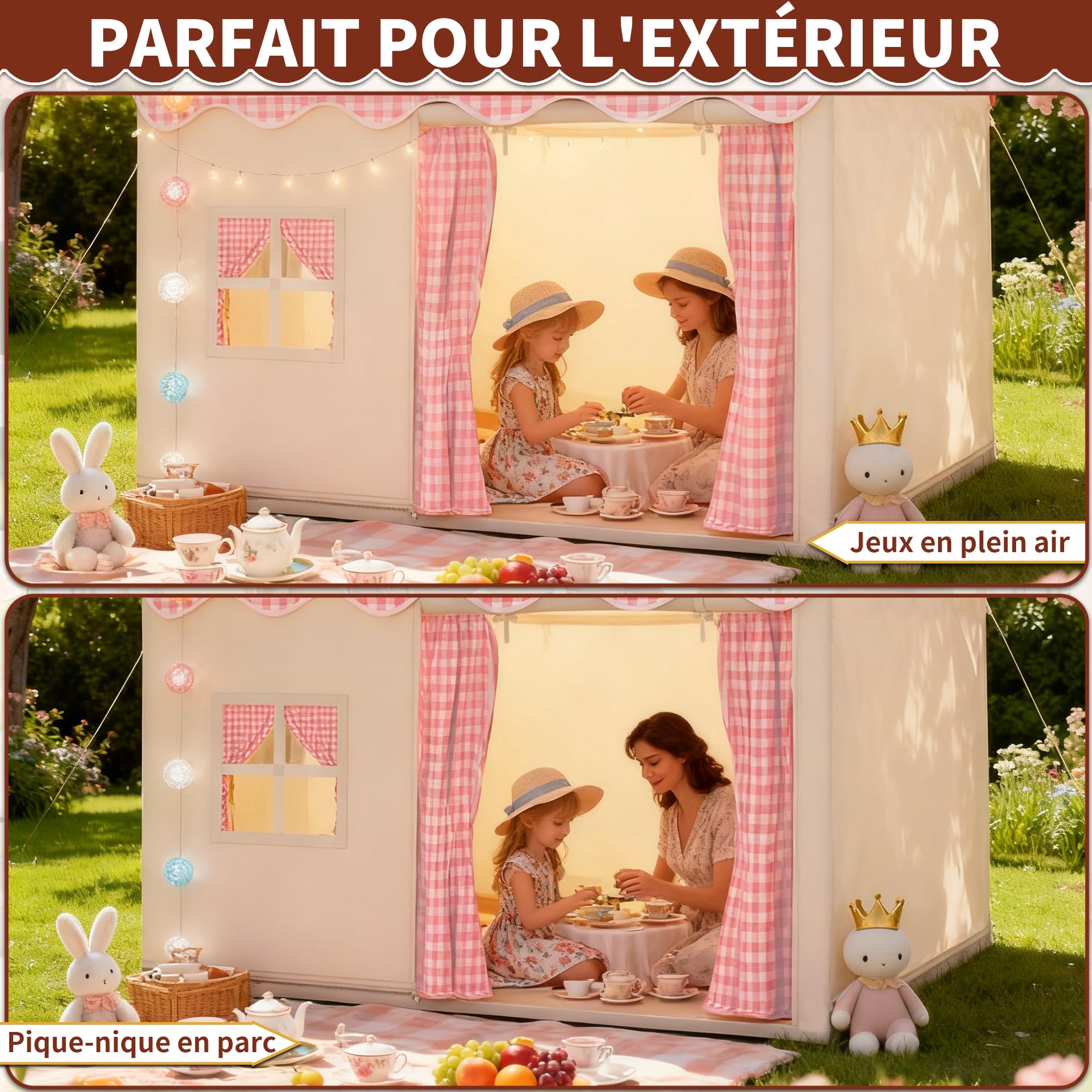 Tente de Jeu Enfant Cabane Tout-Petits avec Lumineuse Décorative Rose