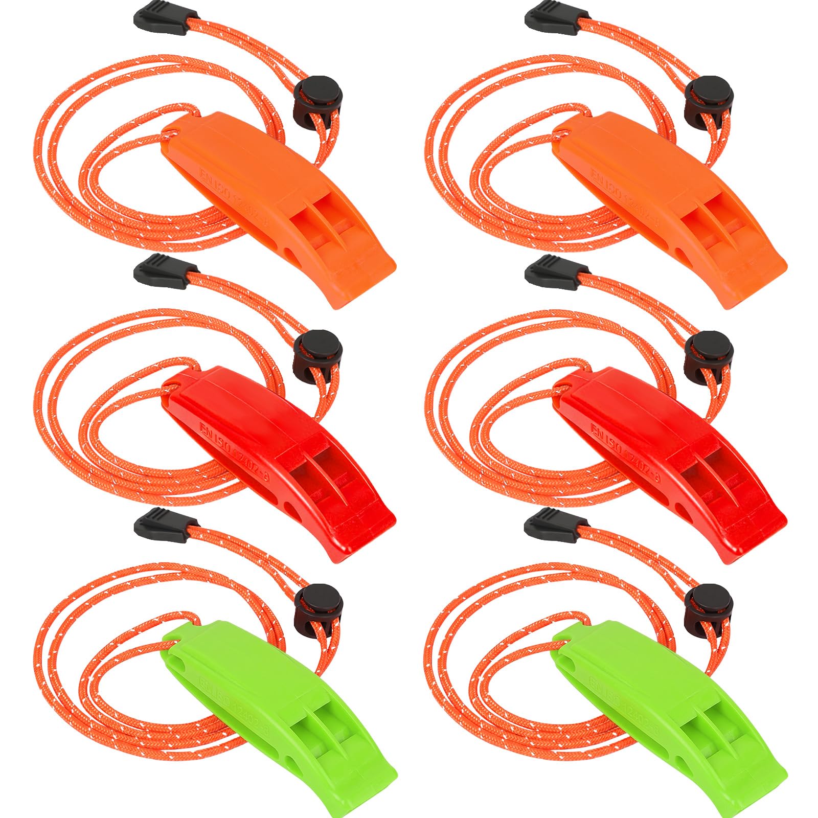 JULBEAR 6PCS Safety Survival Whistles with Adjustable Reflective Lanyard