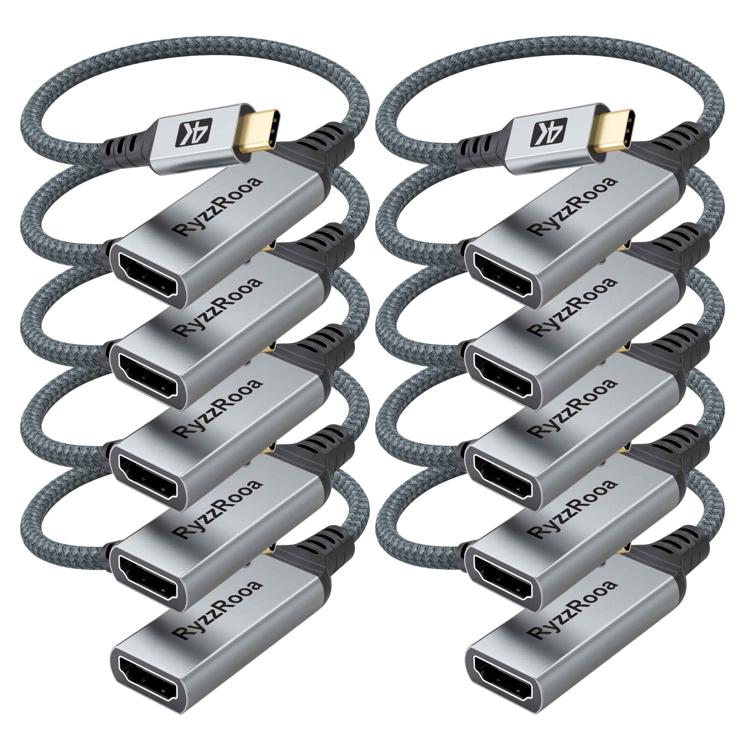 RyzzRooa USB C to HDMI Adapter, 10-Pack, 4K Type-C to HDMI Adapter [Thunderbolt 3/4 Compatible] for iPhone 16/15 Series, MacBook Pro/Air, iPadPro, S24