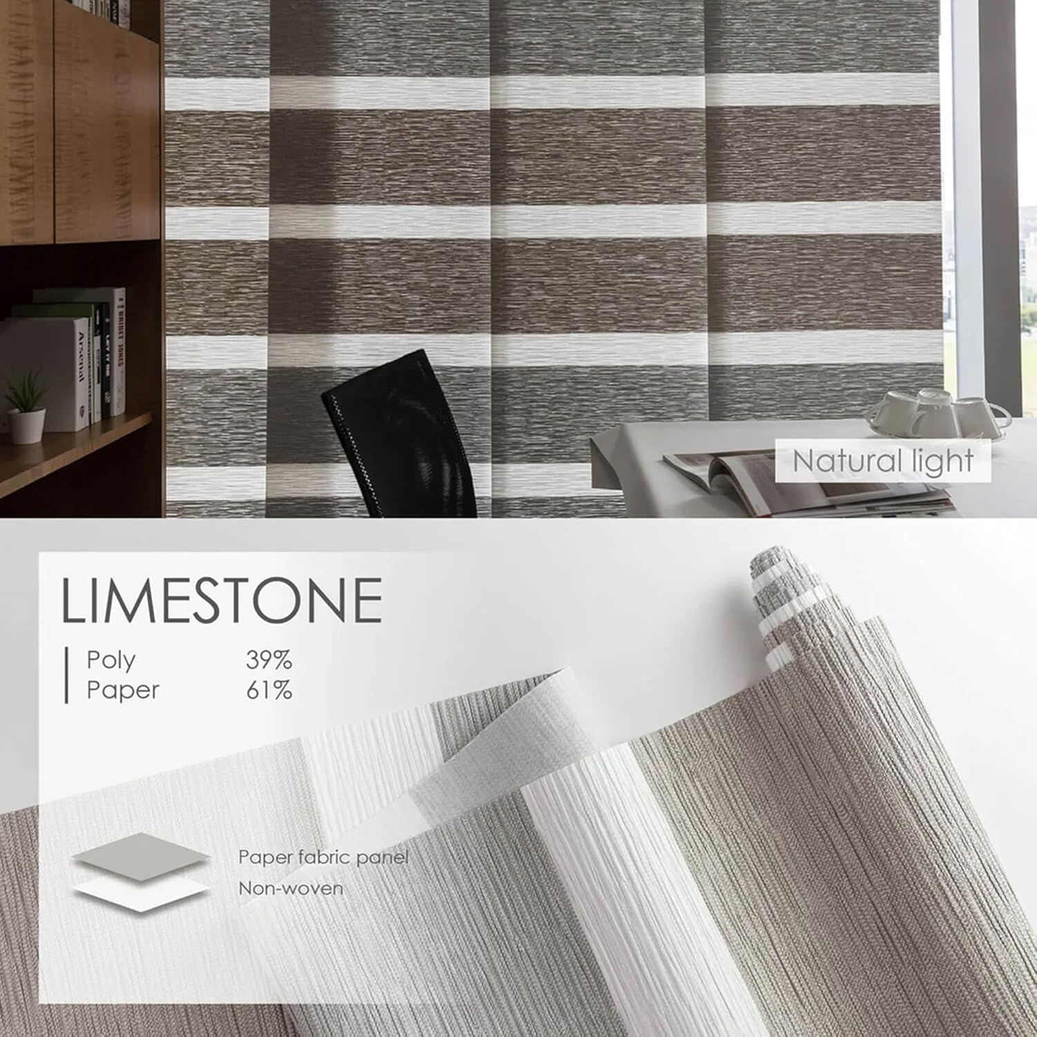 GoDear Design Adjustable Vertical Blinds, 45.8"-86" W, Up to 96" H, Extendable Track for Sliding Patio Doors, Trimmable Woven Panel Curtains, Limestone
