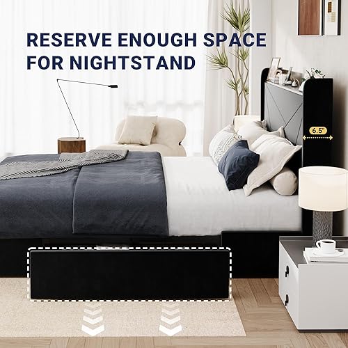 Miniatura 9 de Allewie Marco de cama de terciopelo tamaño completo con 3 cajones de almacenamiento, cama de plataforma tapizada con cabecera de almacenamiento tipo