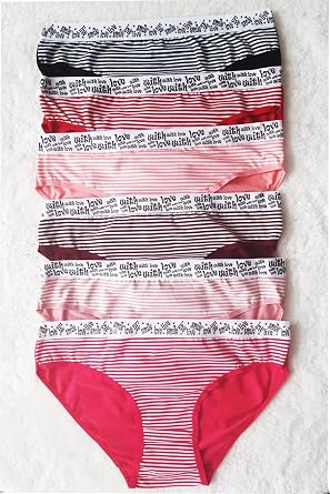 6 lı Kadın Çizgili Karışık Renk Pamuklu Bikini Külot With Love