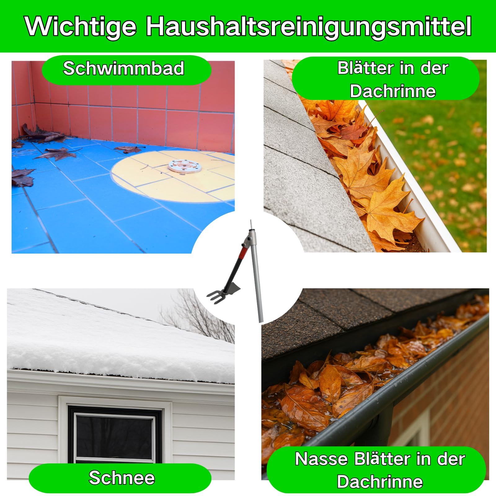 BeGrit Dachrinnenreiniger Dachrinnen Reiniger 3m Ausziehbar Teleskopstiel mit Dachrinnenschaufel entfernt Schmutz & Laub keine Leiter benötigt für Gartengräben Haus und Außenreinigung