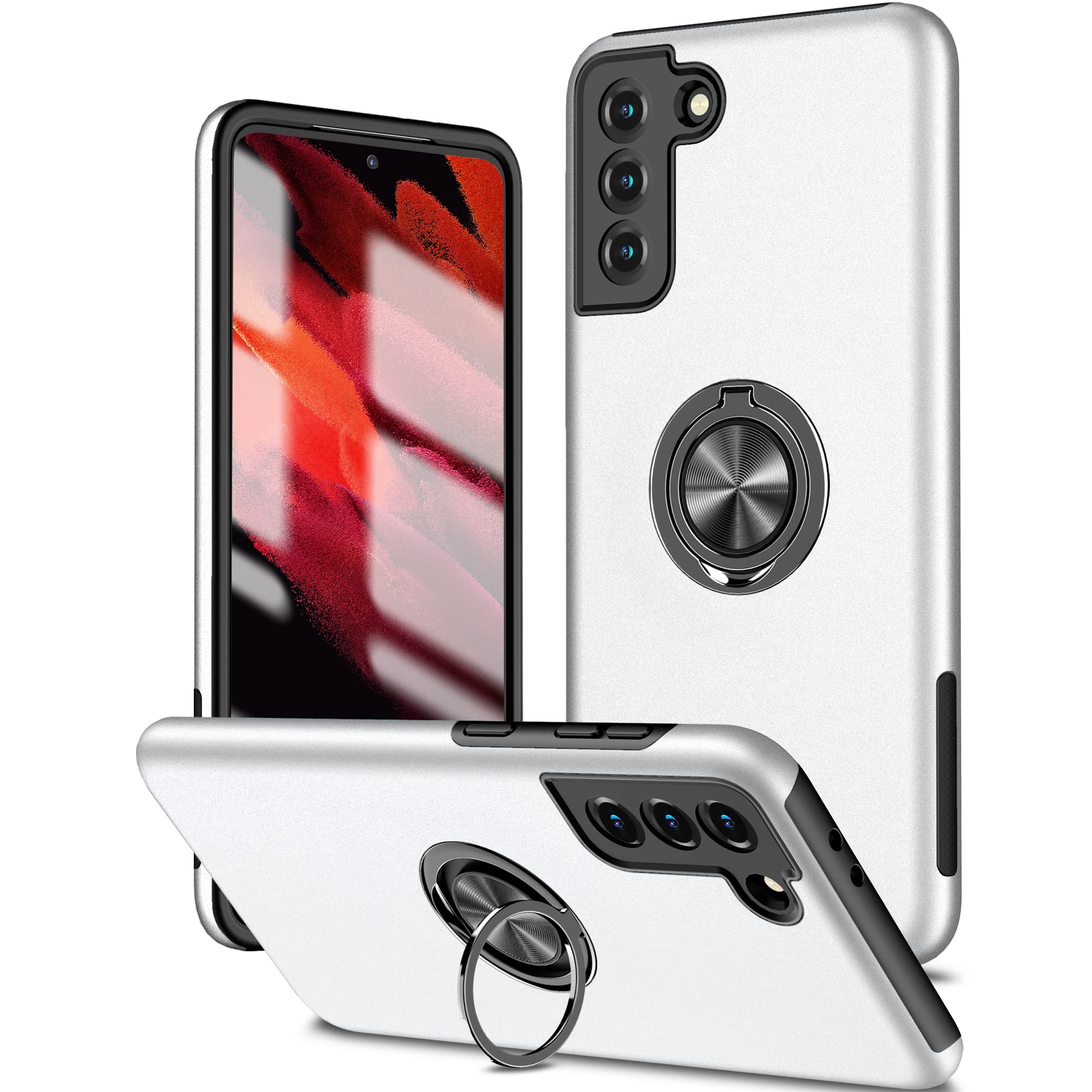 Funda para Samsung S22 con anillo metálico diseño sofisticado protección premium plata 8