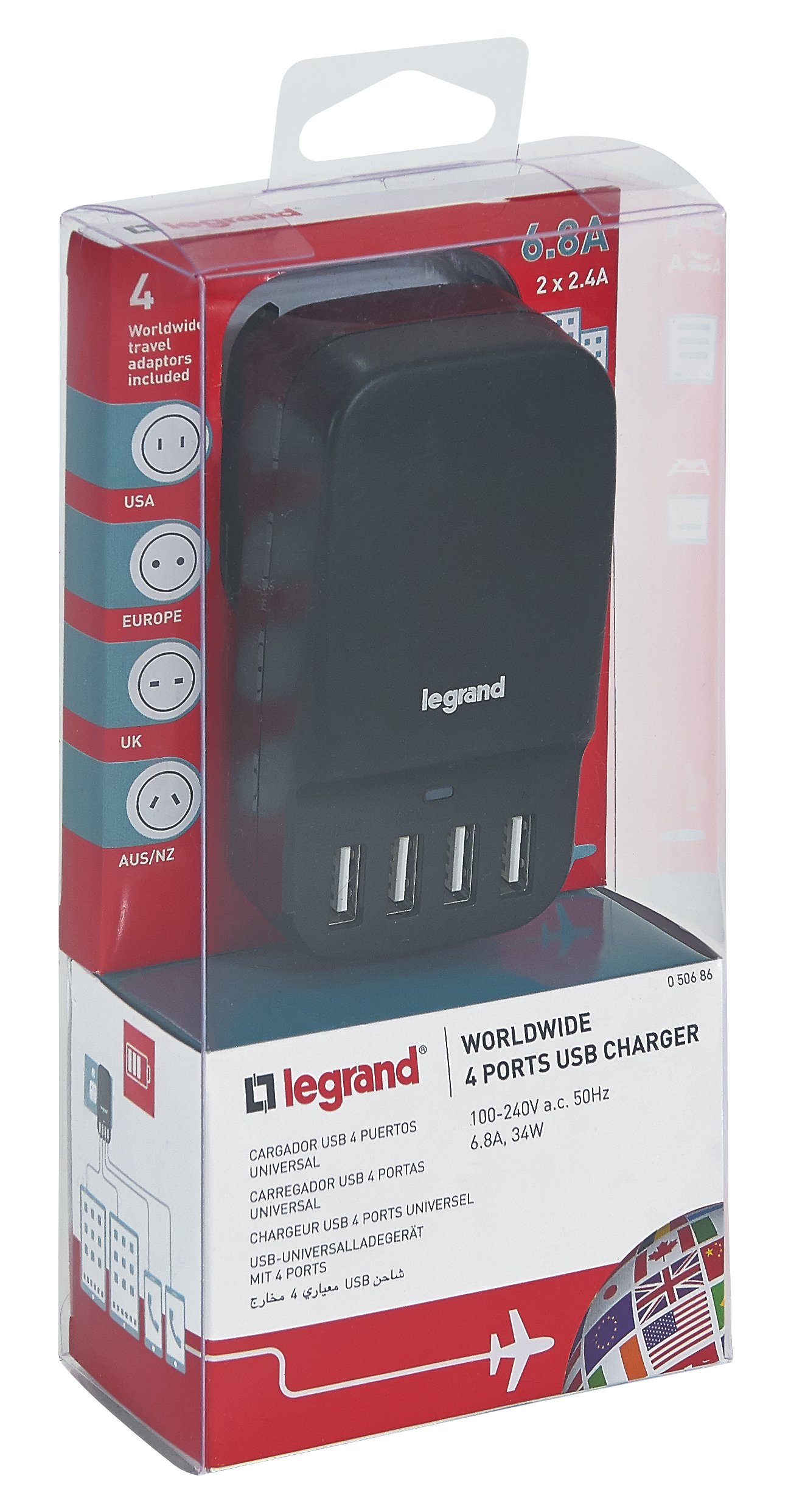 Adattatore Universale Prese da Viaggio Compatto per 150 Paesi (USA, Europa, Regno Unito, Australia, Nuova Zelanda) Adattatore con 4 porte USB