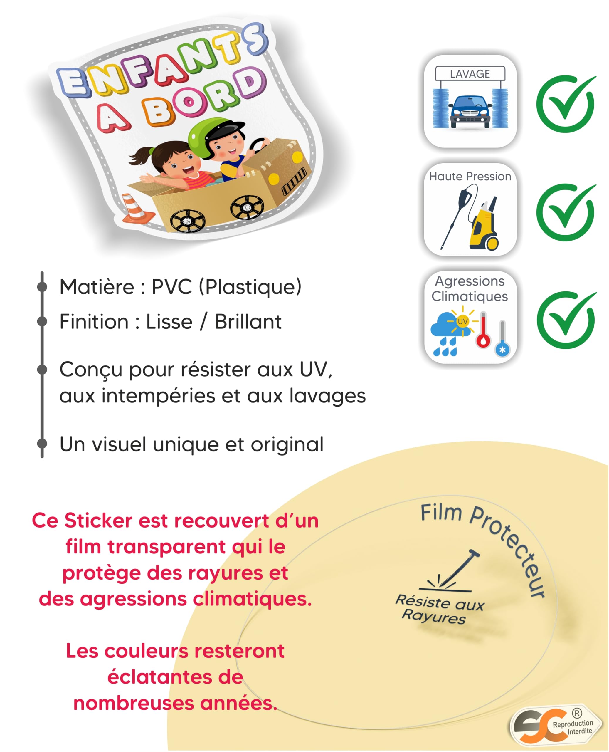 SC ® - Sticker/Autocollant - Princesse à Bord Licorne - Enfant/Bébé à Bord - Fabrication