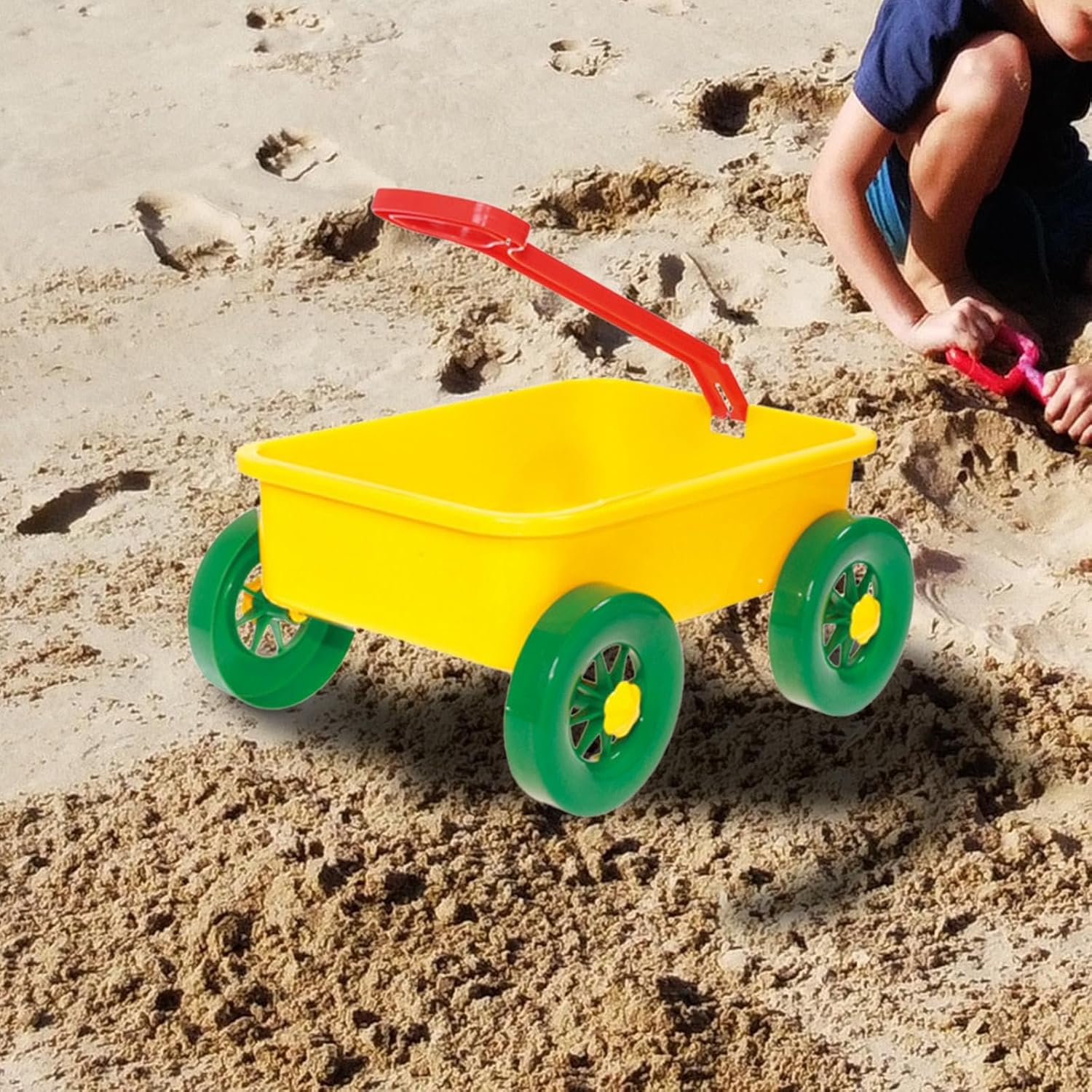 Amagogo Wagon Toy Kids Outdoor Vehicle Pretend Play Cart Pull Car Portable PP Trolley with Storage Compartment Suitable for Summer Beach Backyard Travel, Yellow
