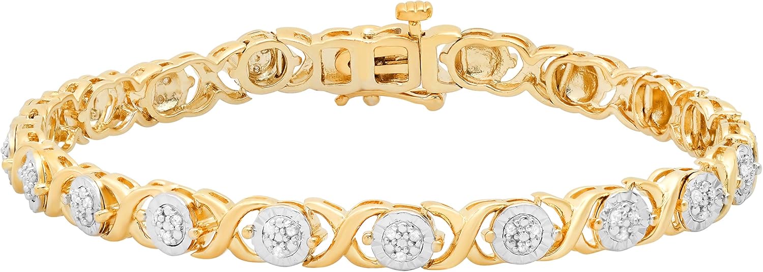 Dazzlingrock Collection 0.25 Ctw Natural Round Diamond Cluster Tennis Bracelet for Women in Yellow Gold Plated 925 Sterling Silver