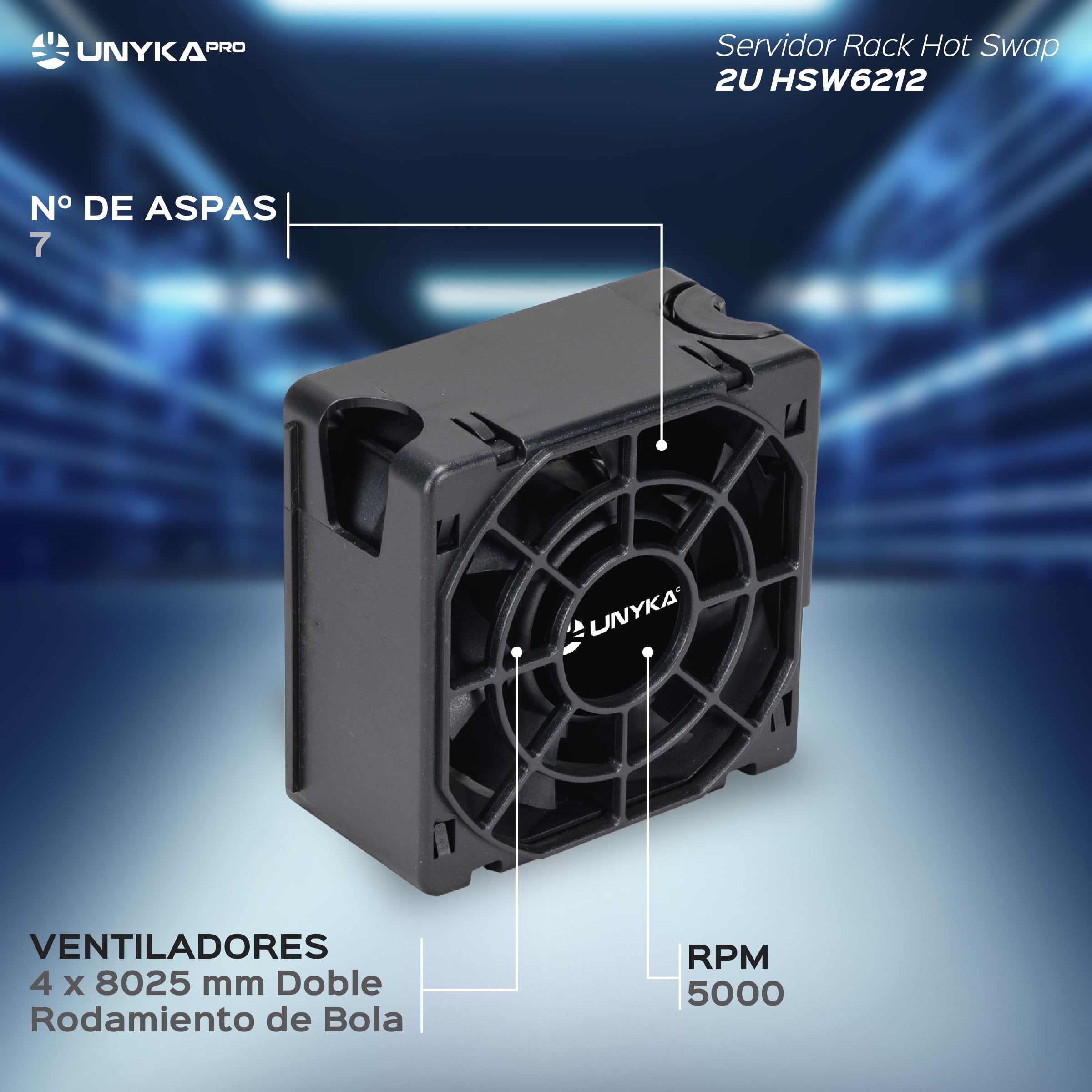 UNYKAch Chasis Rack Hot Swap HSW6212 (Sustitución de Bahías en Caliente) 2U, ATX, 12 Bahías Compatibles con Discos de 3,5″ o 2.5”, 4 Ventiladores de 80 mm, 2 USB 2.0