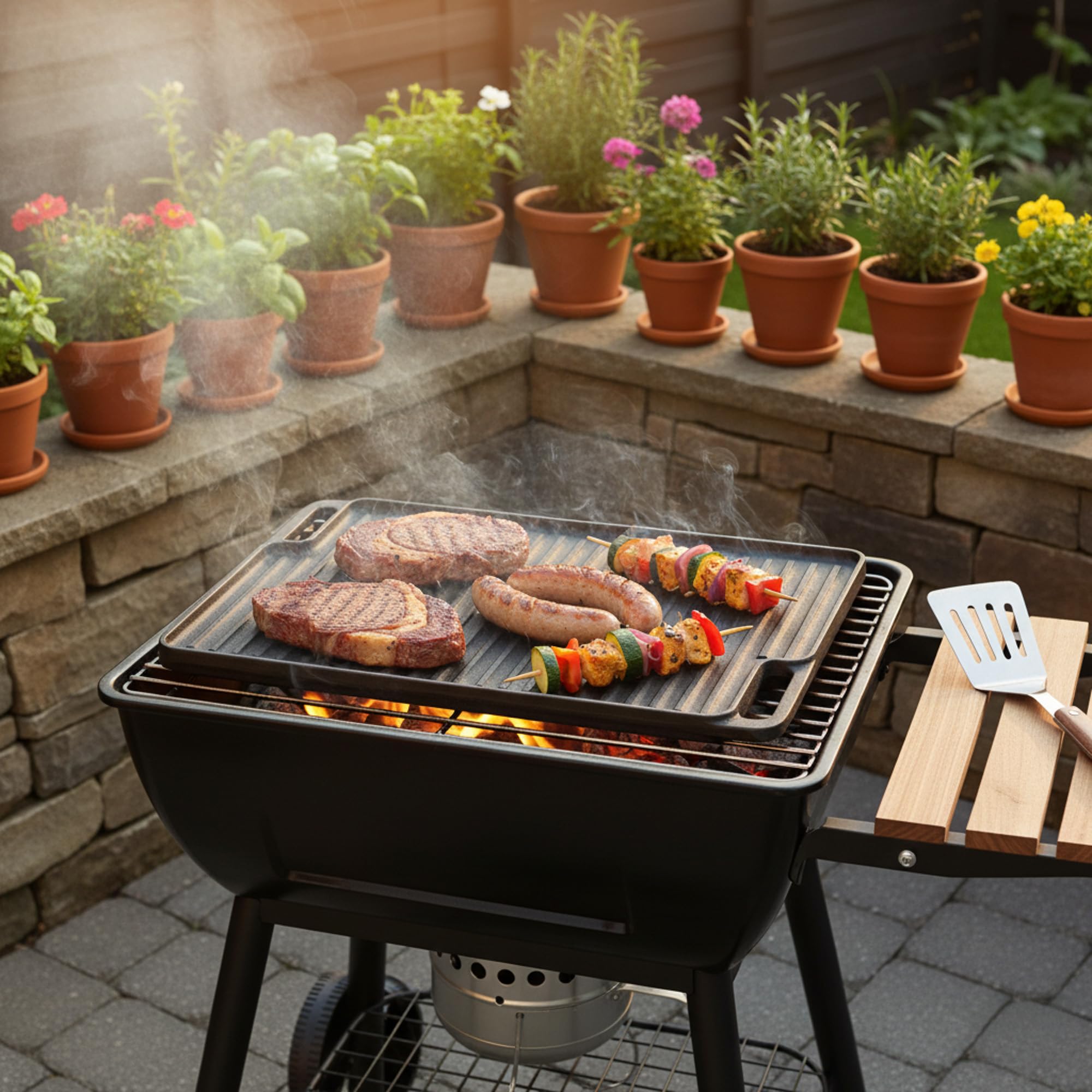 BBQ-Toro Gusseisen Grillplatte mit Griffen | 40 x 23 cm | Wendeplatte, beidseitig verwendbar | Rechteckig, Universal und Massiv | Grillblech für Holzkohle und Gas, Grillzubehör, Grillpfanne