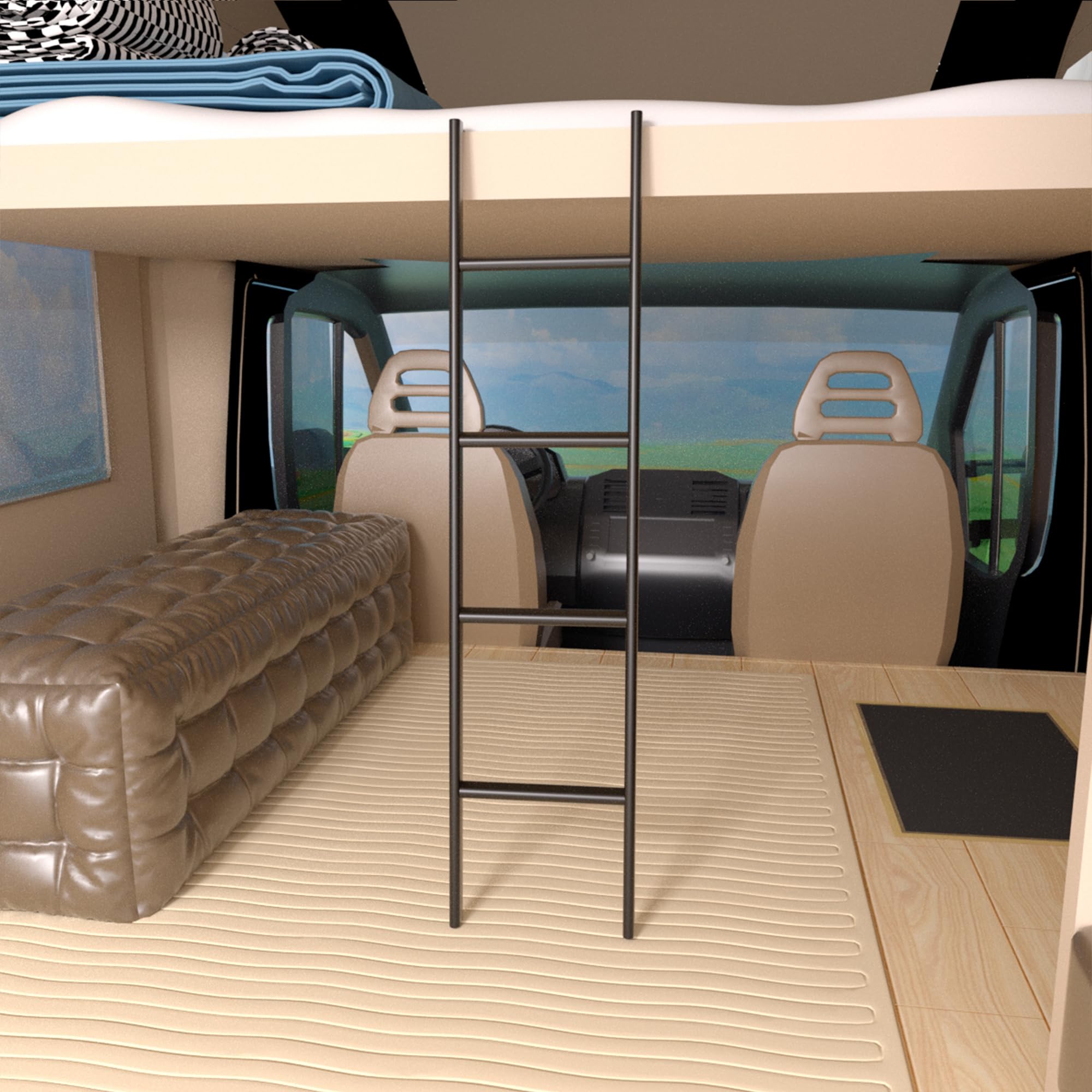 Escalera Resistente para Litera de Caravana 127/140/152/168 cm, con 4 Ganchos y Tapas Antideslizantes, Estructura Metálica para Cama Individual en Hogar o Dormitorio (140 cm, Negro)