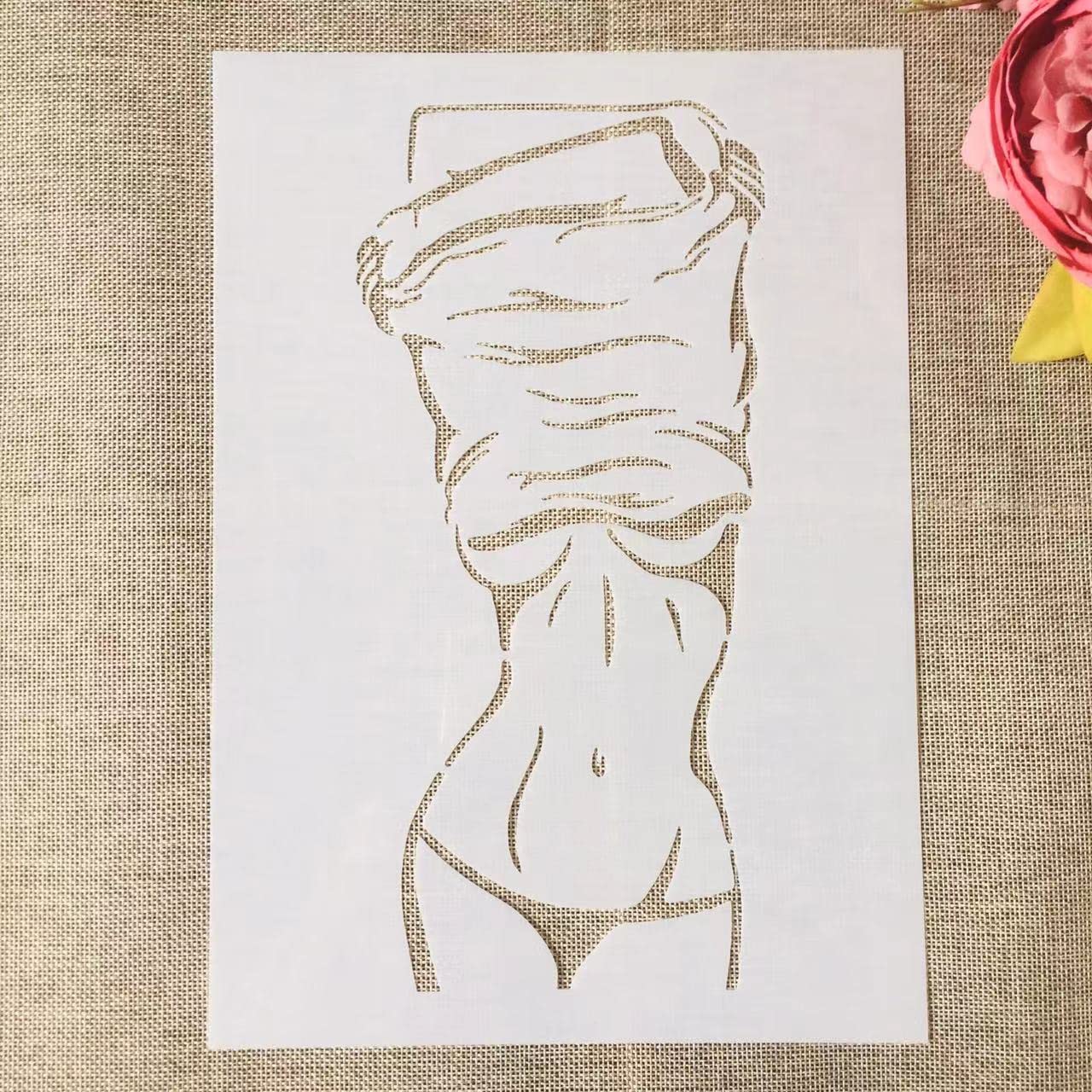 A4 29cm Sexy Bikini Girl Reusable Painting Stencils Love Home Template for Painting on Wood,Porch,Front Door,Wall Home Décor