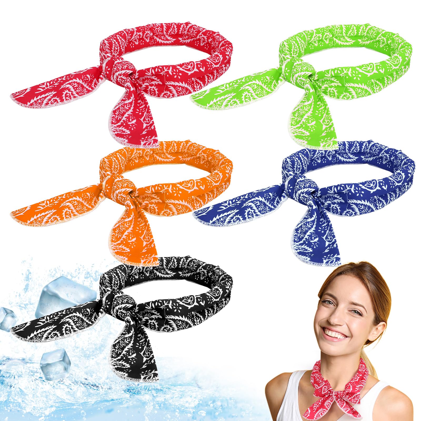 Sciarpa Rinfrescante, 5pcs Asciugamano per Il Ghiaccio Estivo, Traspirante Bandana Rinfrescante Istantaneo, Fasce Raffreddamento per Il Collo, per Passeggiate Equitazione All'Aperto (A)
