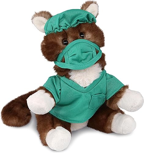 DolliBu Peluche de doctor de gato marrón, súper suave, disfraz de gato marrón con bonito uniforme y traje de gorra, regalo con personalización, 7