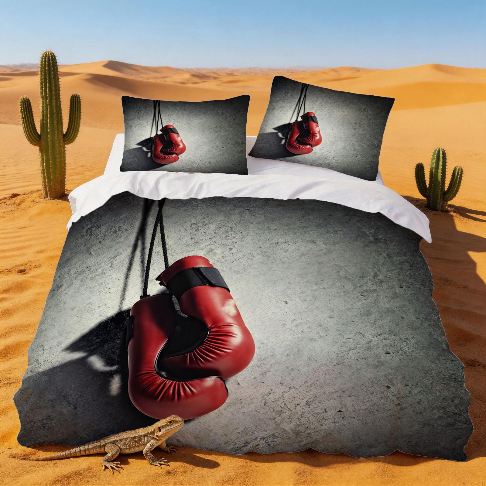Housse de couette 220x240 gants de boxe avec taies d'oreiller pour lit 2 personnes