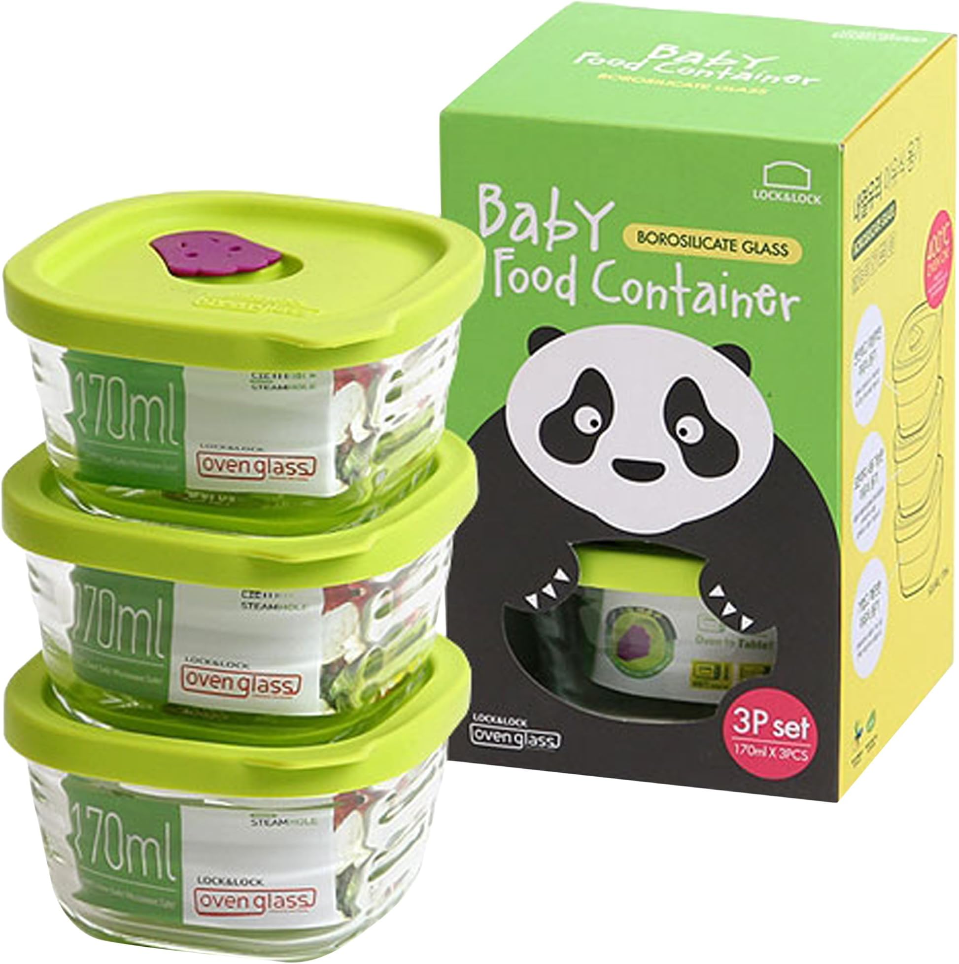 Lock & Lock Set of 3 Glass Baby Food Containers, 170ml
