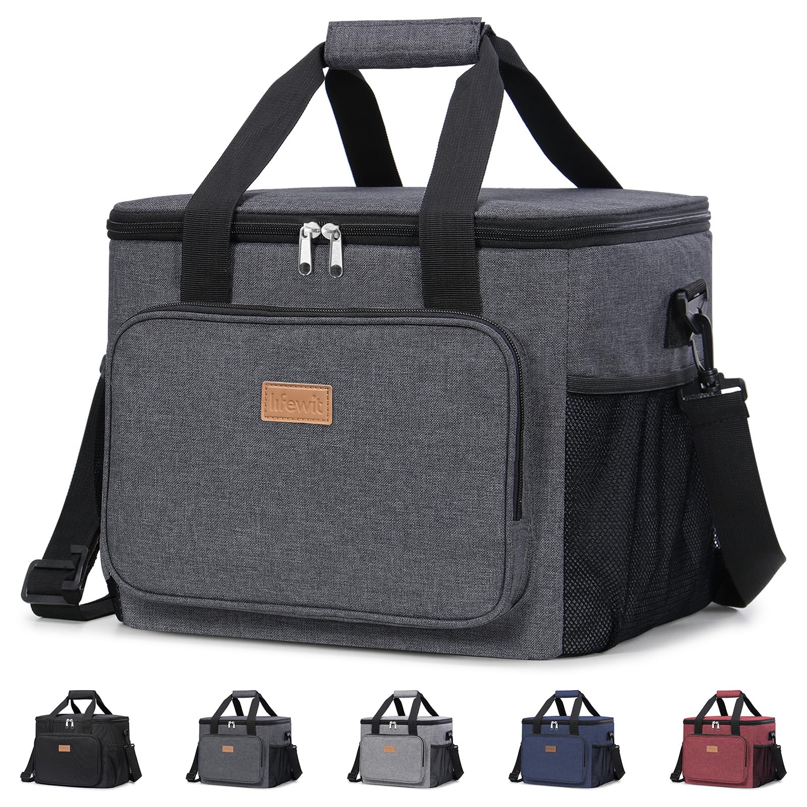 Lifewit Large Lunch Bag, Insulated Lunch Box, Soft Cooler Cooling Tote for Adult Men Women, Dark Gray 40-Can (24L)
