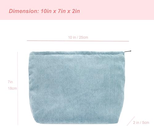 Miniatura 2 de PAZIMIIK Bolsa de maquillaje de pana con cremallera grande, Pana Azul