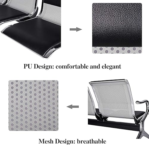 Miniatura 3 de Sillas de recepción para sala de espera, sillas de recepción de aeropuerto de piel sintética con brazos, sillas de invitados de oficina para banco,