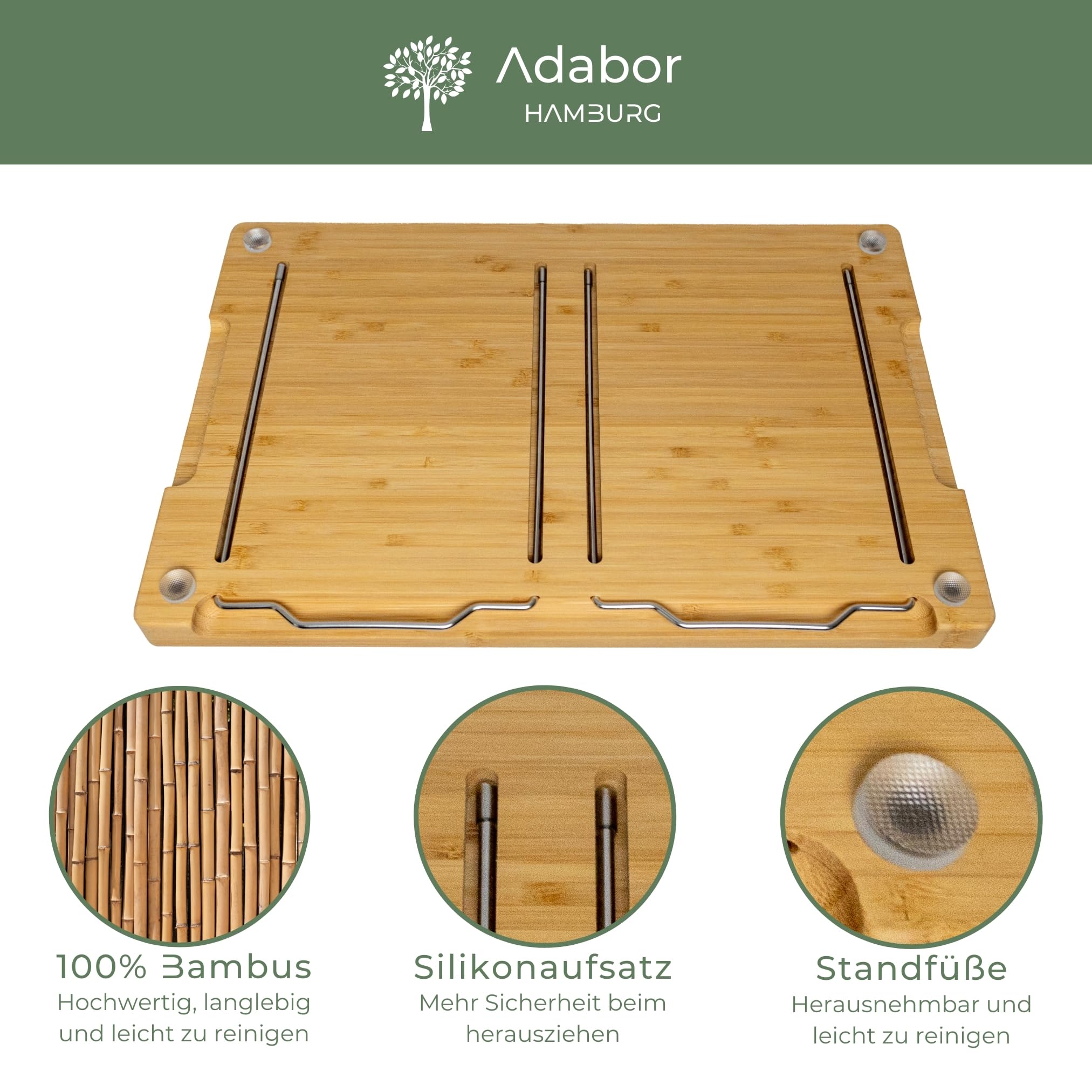H Confort Schneidebrett Set - 4 Bambusbretter Mit Metallständer