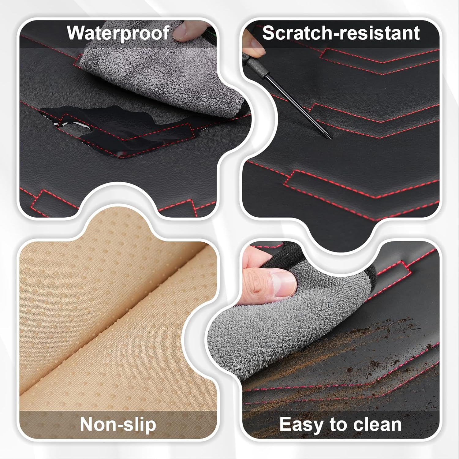 Car Seat Covers 7 Seats for Chevy Traverse 2009-2026,Premium Nappa Leather Waterproof Durable Seat Covers,Compatible Airbag Easy Install Clean Full Sets(Deluxe,Black Red)