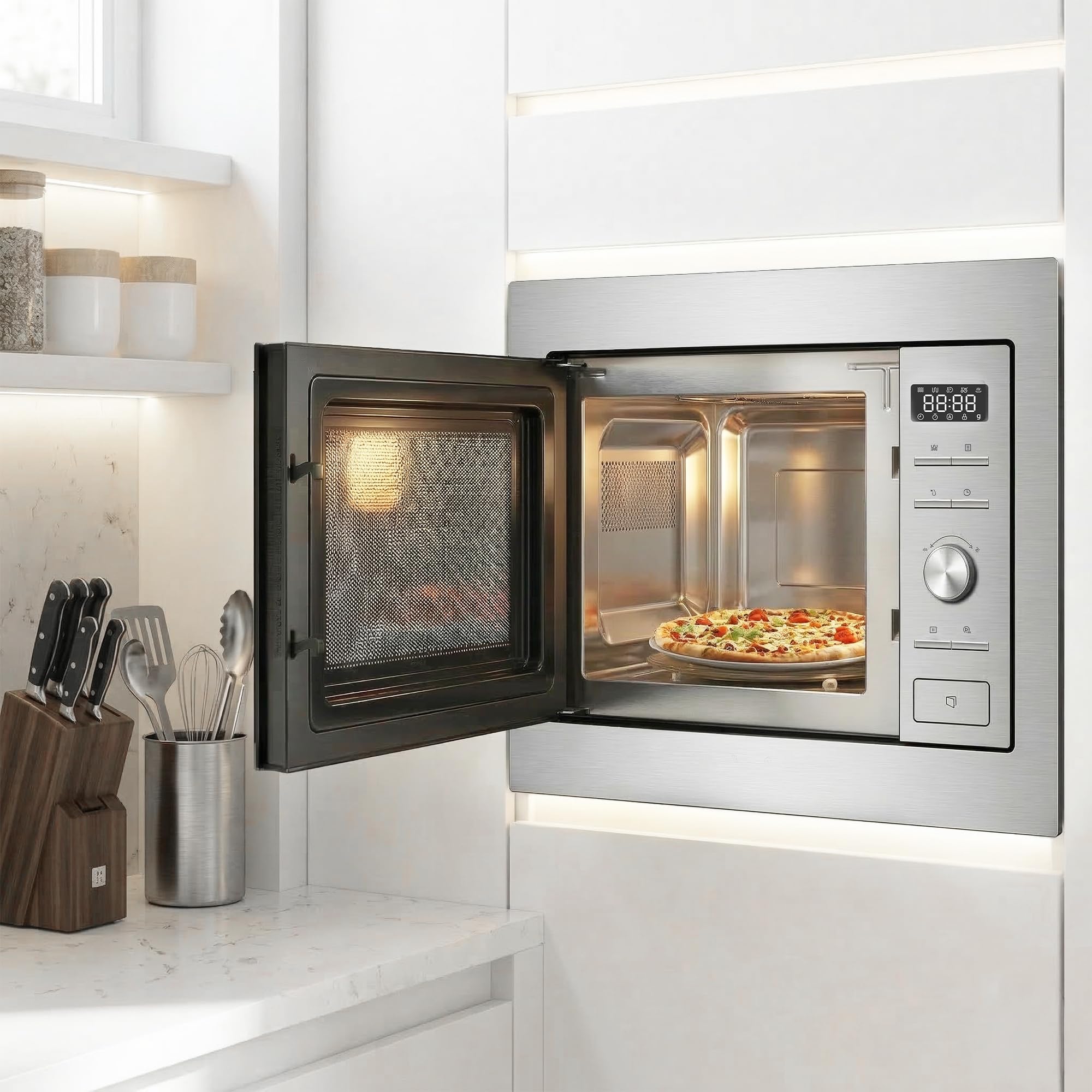 HMW-MDBI28GDIX Einbau-Mikrowellenofen – 28 L Garraum, Digitale Touch-Bedienung, Leistungsstarker Grill, Kombi-Mikrowelle, Automatikprogramme, Edelstahl-Design (Inox), 5 Jahre Garantie