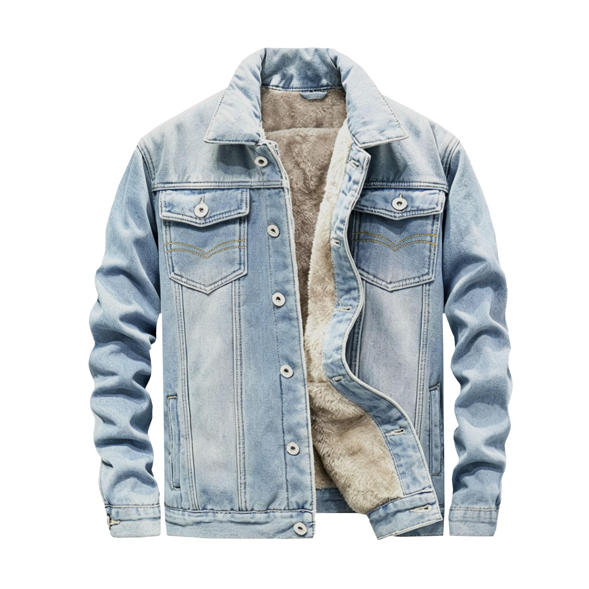 Giacca da camionista in denim foderata in sherpa da uomo, calda giacca con