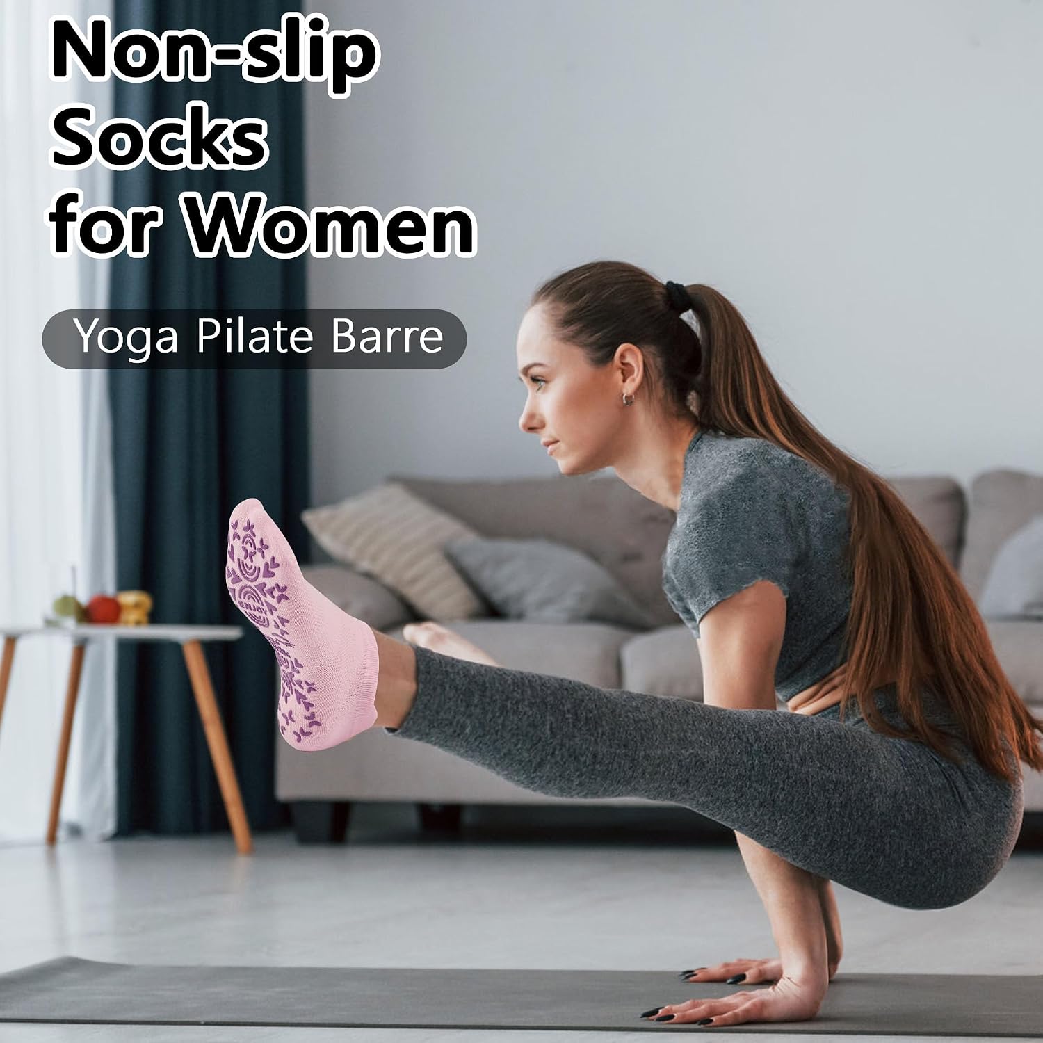 Tphon Pilates Socks for Women, Non Slip Yoga Socks with Grip for Barre Ballet Hospital Workout Slipper Sock 3 Pairs