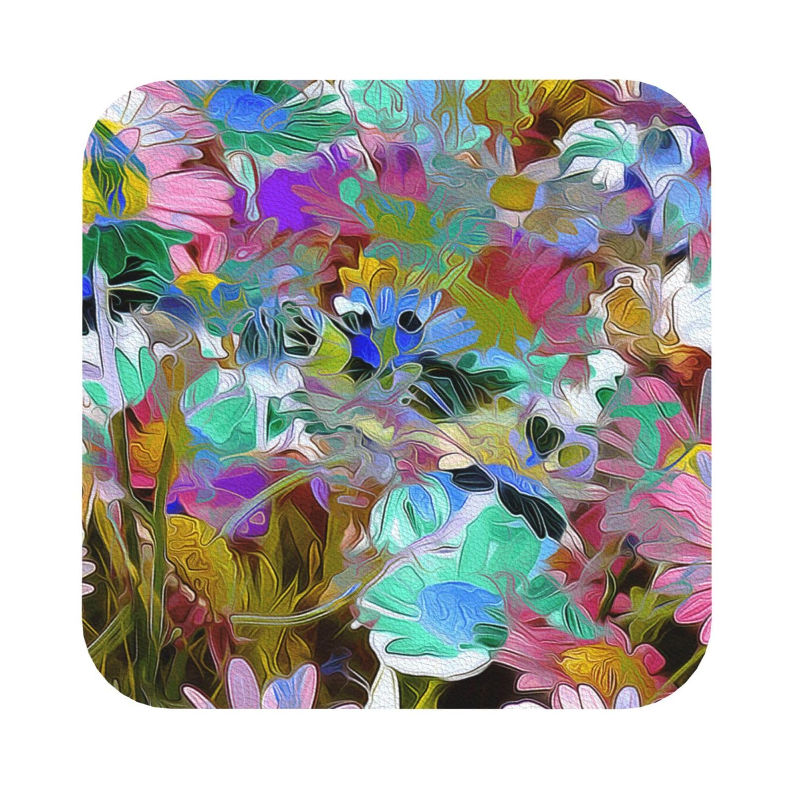 Colored flower PU Leather Coasters Set of 6 Square Drink Coasters