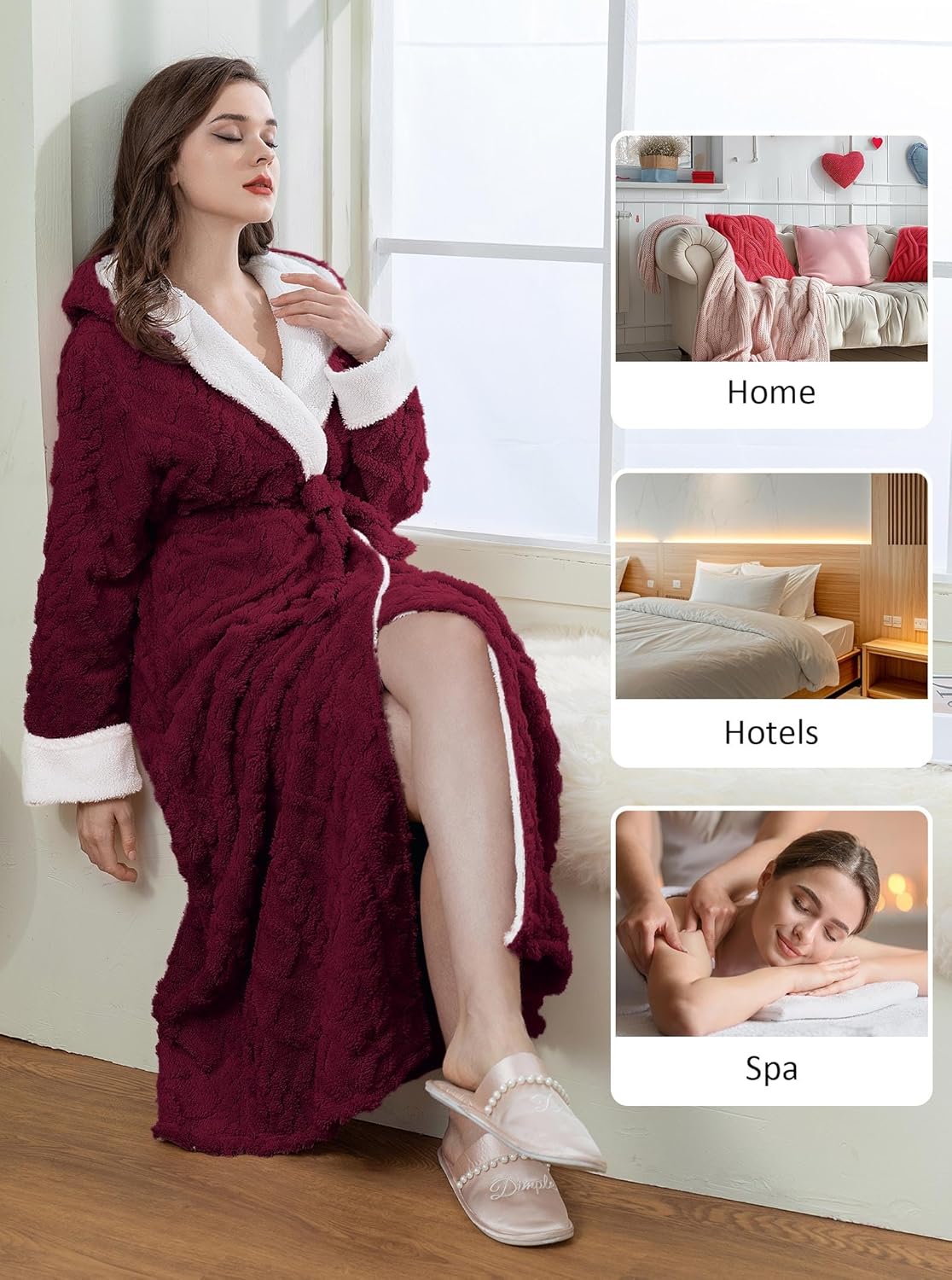Hellomamma Women Fluffy Robes With Hood: Floor Length Long Fleece Winter Bathrobes Ladies Hooded Housecoat for Spa Shower - Image 5