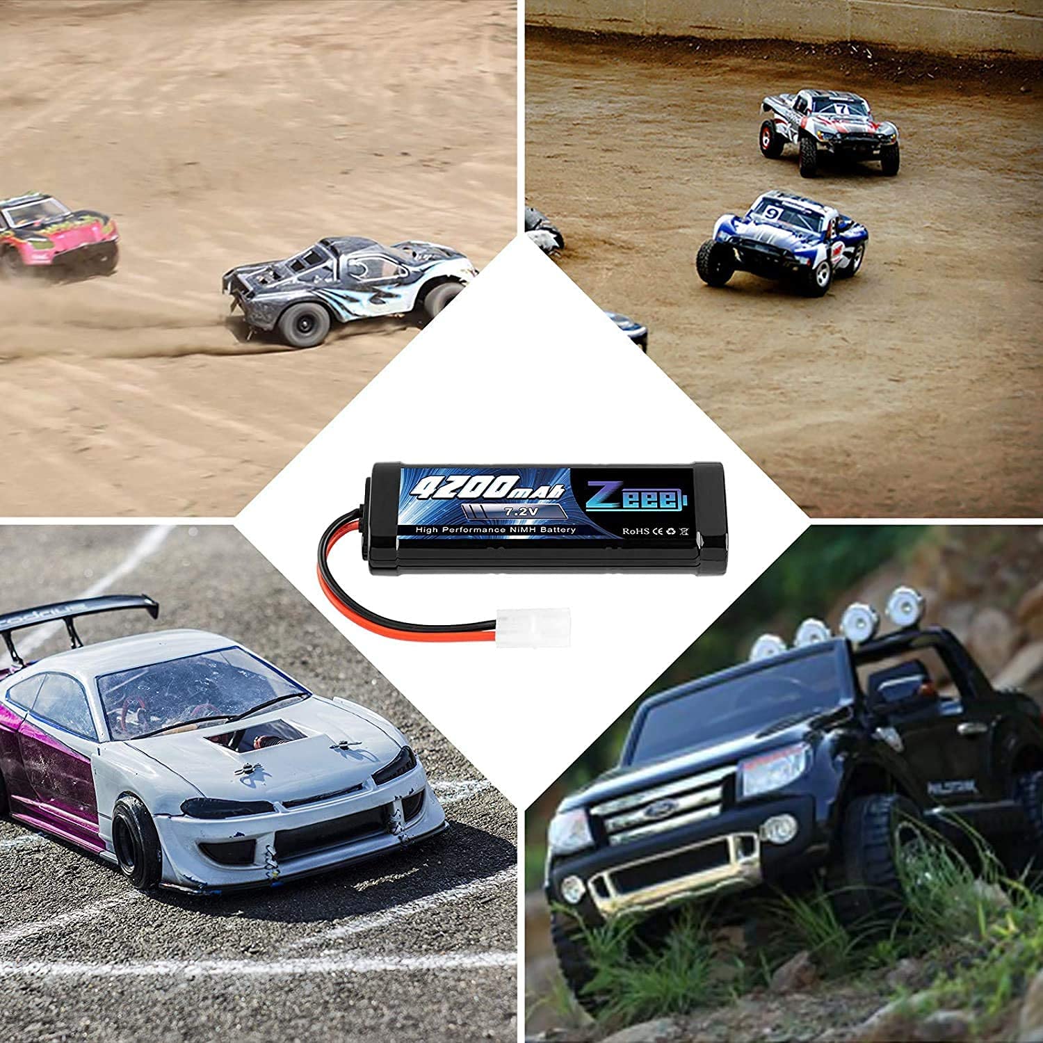 Zeee 7,2V 4200mAh RC NiMH Batterie pour Voiture RC Camion HPI Losi Kyosho Tamiya Hobby (2 Paquets)