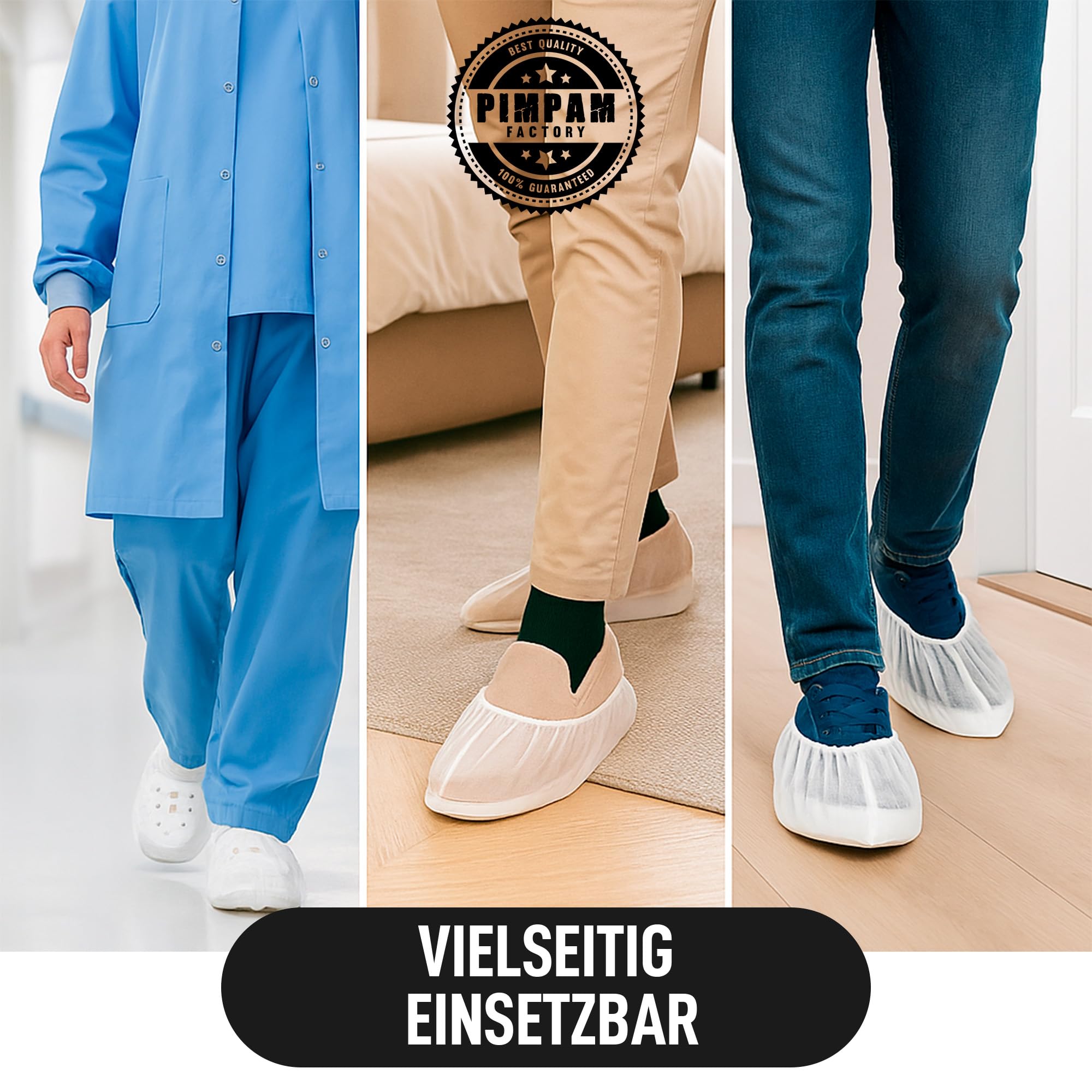 PimPam Factory Einweg-Schuhüberzieher - 100 Stück - Überschuhe Erwachsene atmungsaktiv & verstellbar - Geruchsfreie & hypoallergene Schuhschützer - Weiße Schuhüberzieher