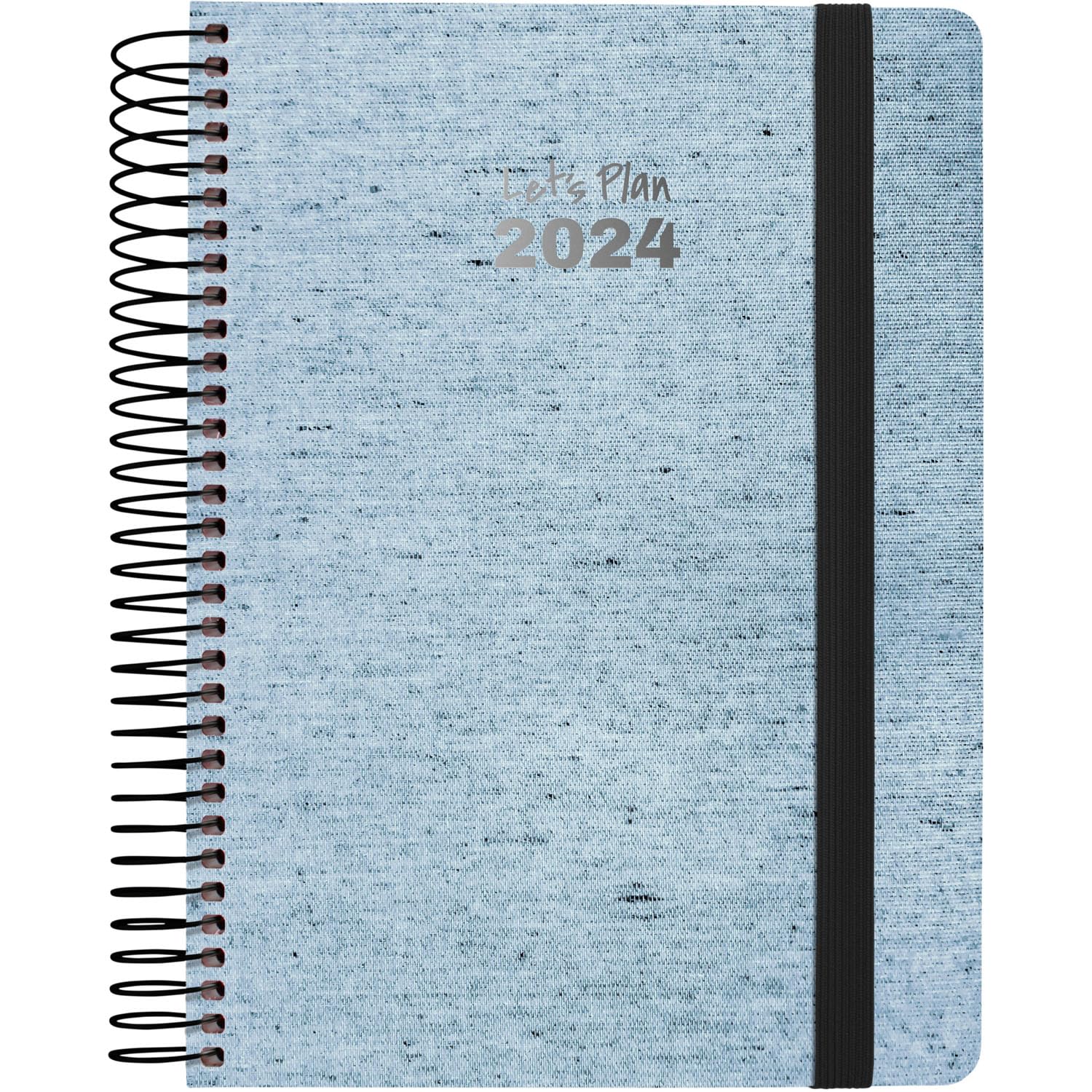 Grafoplás | Agenda Día Página 2024 | Ecojeans Azul | 15x21cm | Español | Con Espiral | Tapa Dura Forrada Denim Reciclado | Cierre Elástico | Perfecta para Planificar tu Año