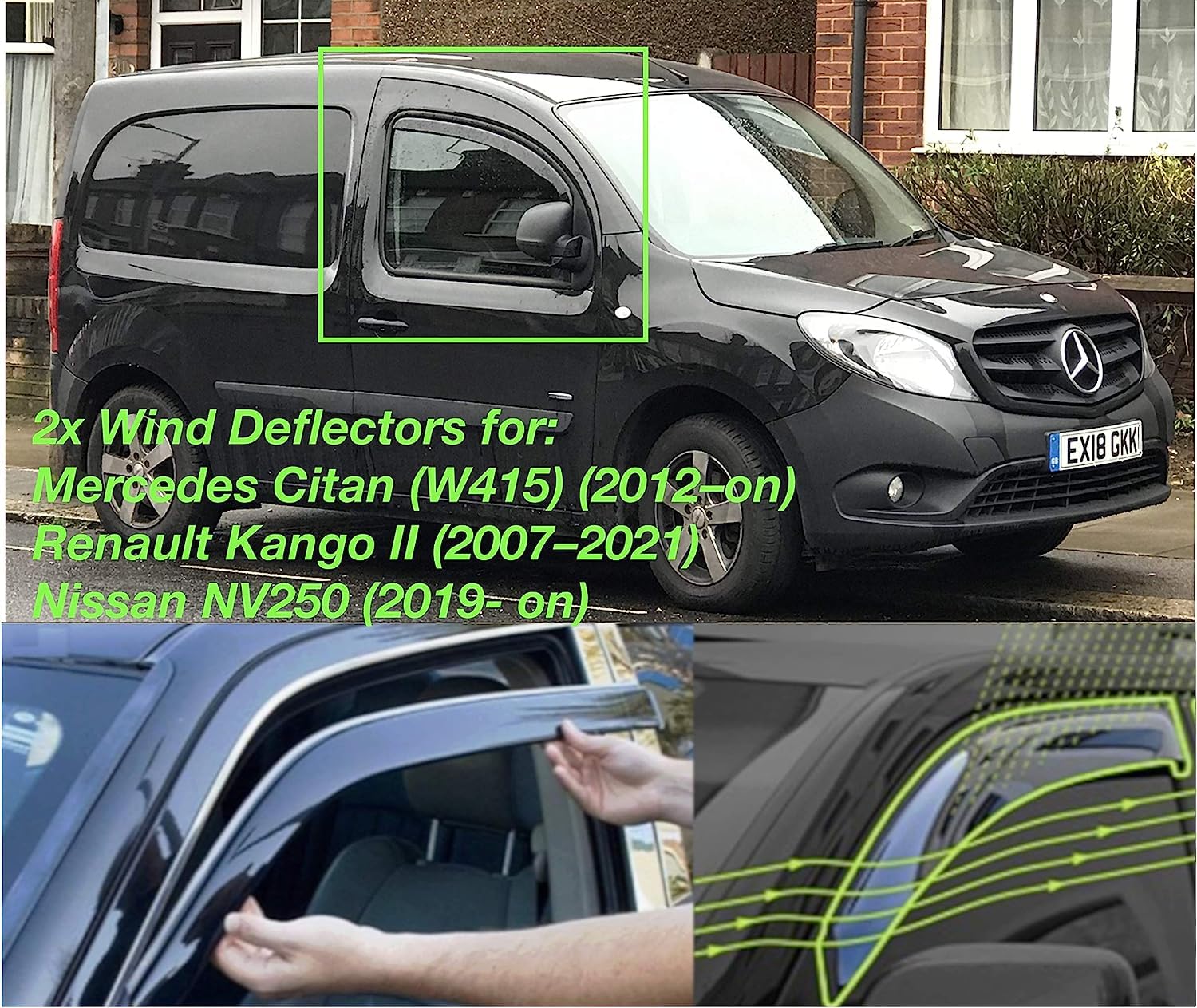 2 déflecteurs d'air fabriqués pour Mercedes Benz Citan Renault Kangoo II 2007 2008 2009 2010 2011 2012 2013 2014 2015 2016 2017 2018 2019 2020 2021 21