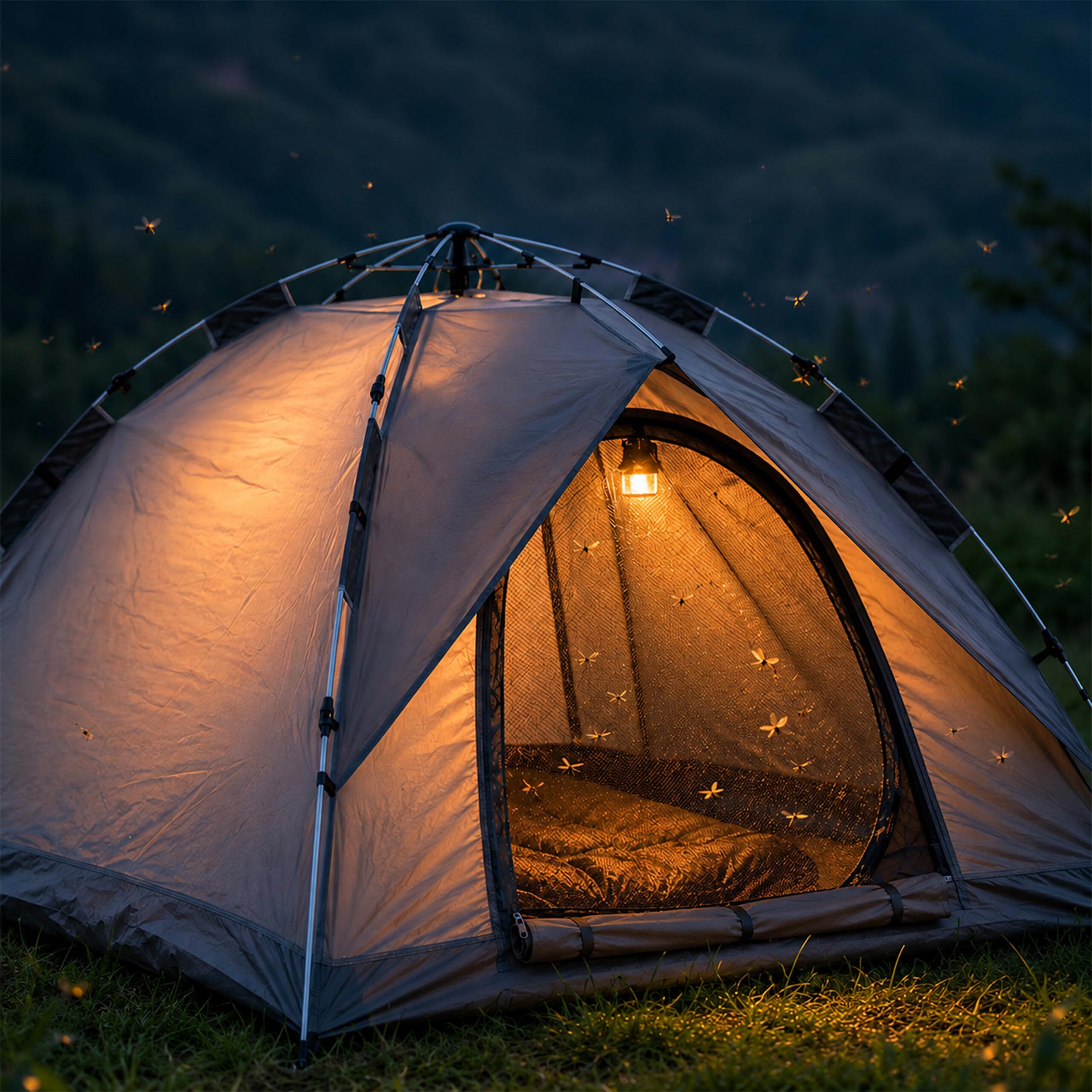 Relaxdays Tenda da campeggio pop-up automatica, 3-4 persone, grigia | protezione UPF50+, zanzariera, 135x200x200 cm