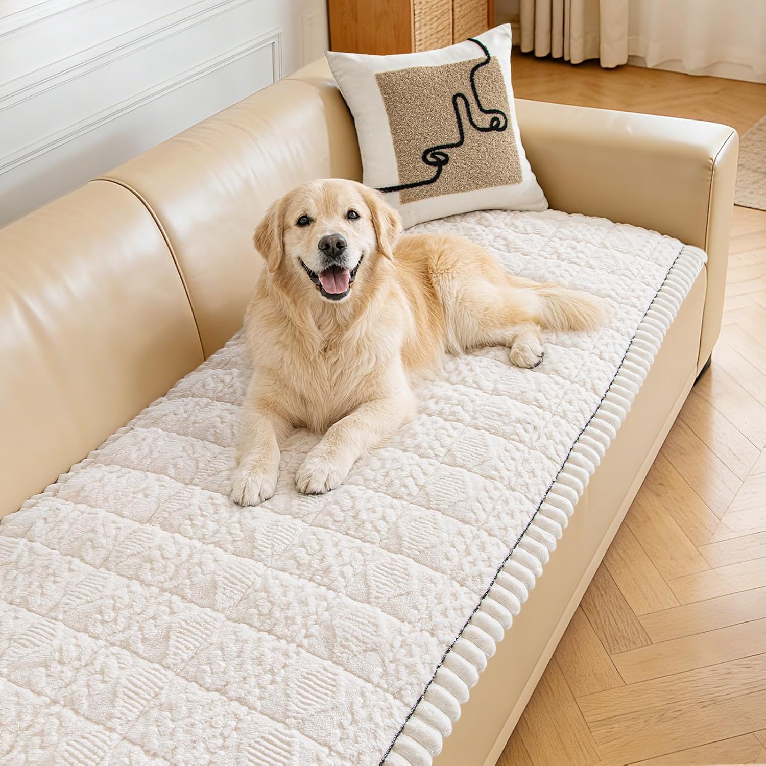 LOOBANI Couch Covers for Dogs, Non Slip Sofa Covers for Pets Washable, Thick Pet Couch Covers Mat for 3/L Shape Seat Sofa Hair Resistant, Home Decor Couch Protector Pet Friendly, 27.6" x 82.7", White