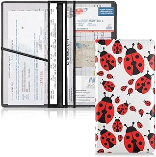 Ladybugs Car Registration and Insurance Holder for Man Woman Leather Vehicle Glove Box Organizer for Essential Documents Automobile Wallet Accessories Case for ID DMV AAA Driver License Cards