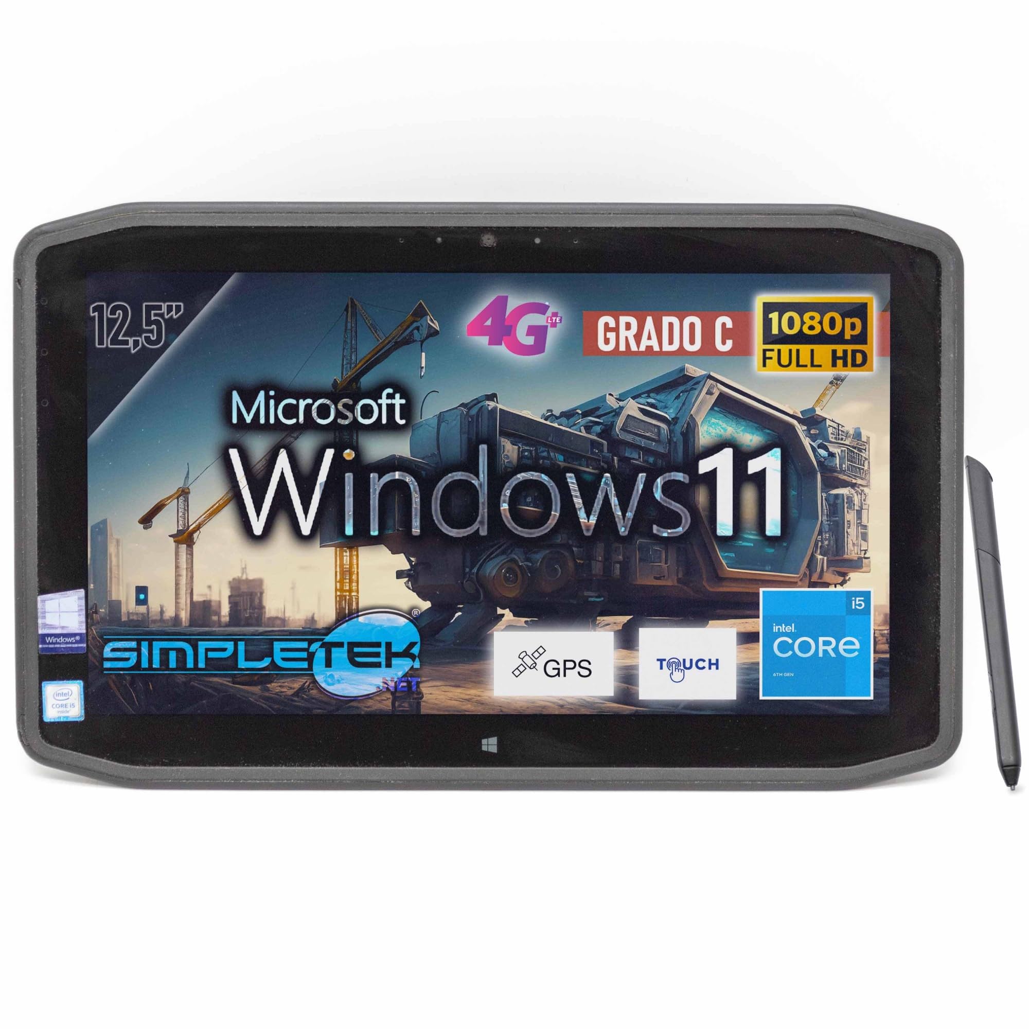 SIMPLETEK - Tablet Rugged 12" i5 Sesta Gen Windows 11 Pro 8GB 2TB Touchscreen con modulo SIM LTE 4G Touch screen Notebook (Ricondizionato)