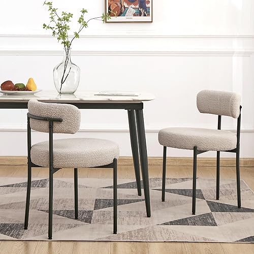 Miniatura 12 de Juego de 6 sillas de comedor blancas EDWELL, sillas modernas de comedor con cojines de 3.94" de mediados de siglo, sillas redondas tapizadas de