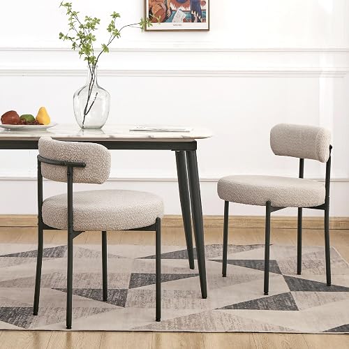 EDWELL Boucle Dining Chairs Set of 2, Round Upholstered Dining