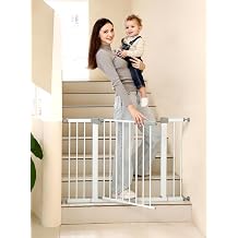 44.72"-46.89" Baby and Pet Safety Gate, 30" Tall Metal Walk-Thru Gate for Doorways & Stairs, Easy One-Hand Open, Dual Lock, Extensions & Wall Mounts Included White, 29"-46" W x 30.5H