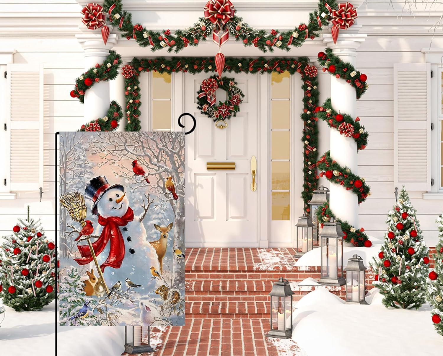 BLKWHT Winter Snowman Garden Flag 12x18 Vertical Double Sided Christmas Deer Cardinal Bird Holiday Outside Decorations Burlap Yard Flag BW727 - Image 2